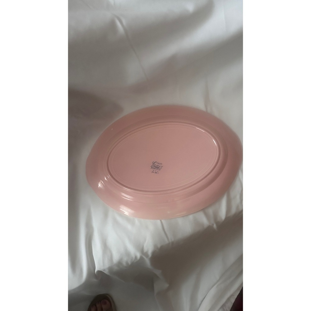 Vintage LuRay Pastels Oval Platters Set of 2 Surf Green & Persian Rose Pink 12in - Picture 8 of 9